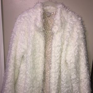 PJ salvage white fuzzy coat
